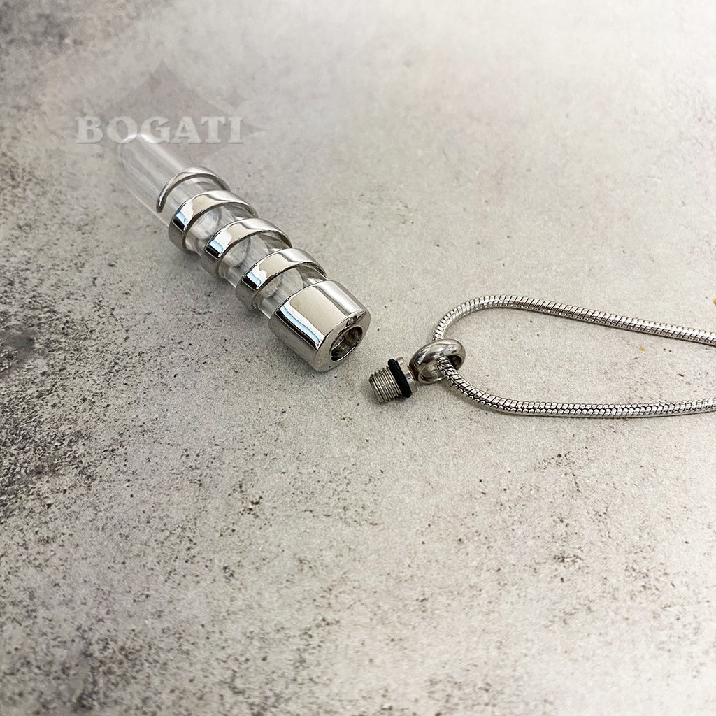 J-172 - Wrapped Fillable Glass Cylinder - Pendant with Chain