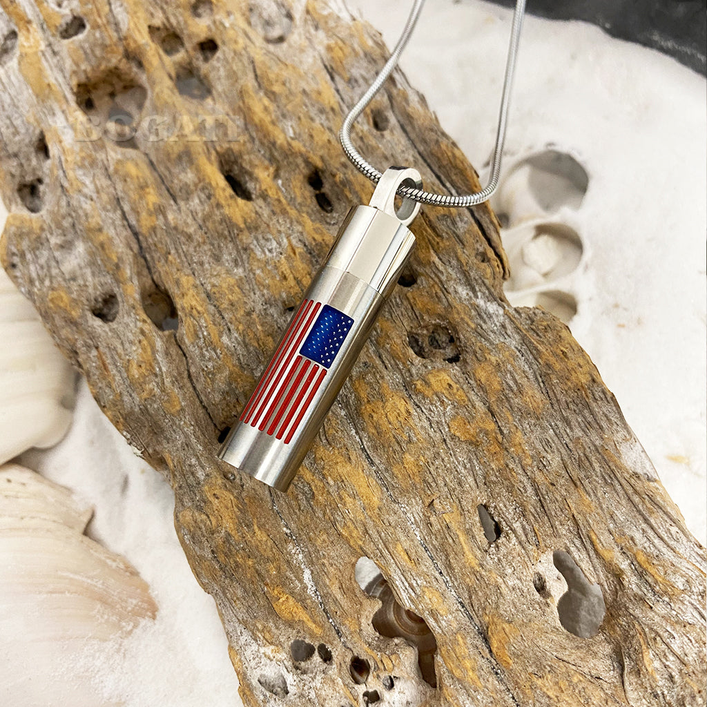 J-1776 - USA Flag Cylinder - Pendant with Chain