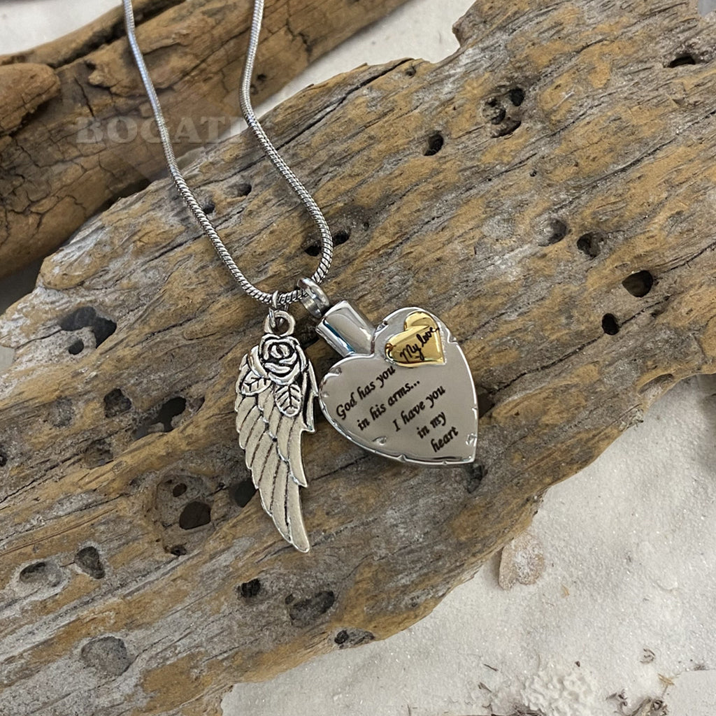 J-1928 - God has you in his arms.... MY LOVE ~Heart with wing charm