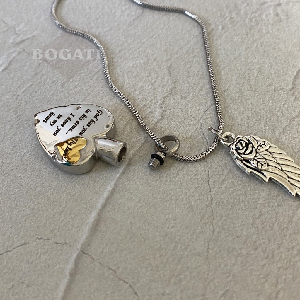 J-1928 - God has you in his arms.... MY LOVE ~Heart with wing charm