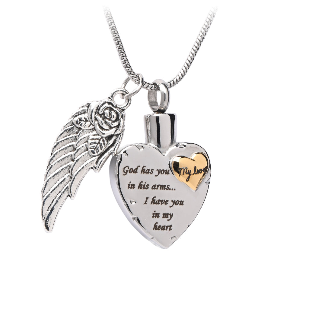 J-1928 - God has you in his arms.... MY LOVE ~Heart with wing charm
