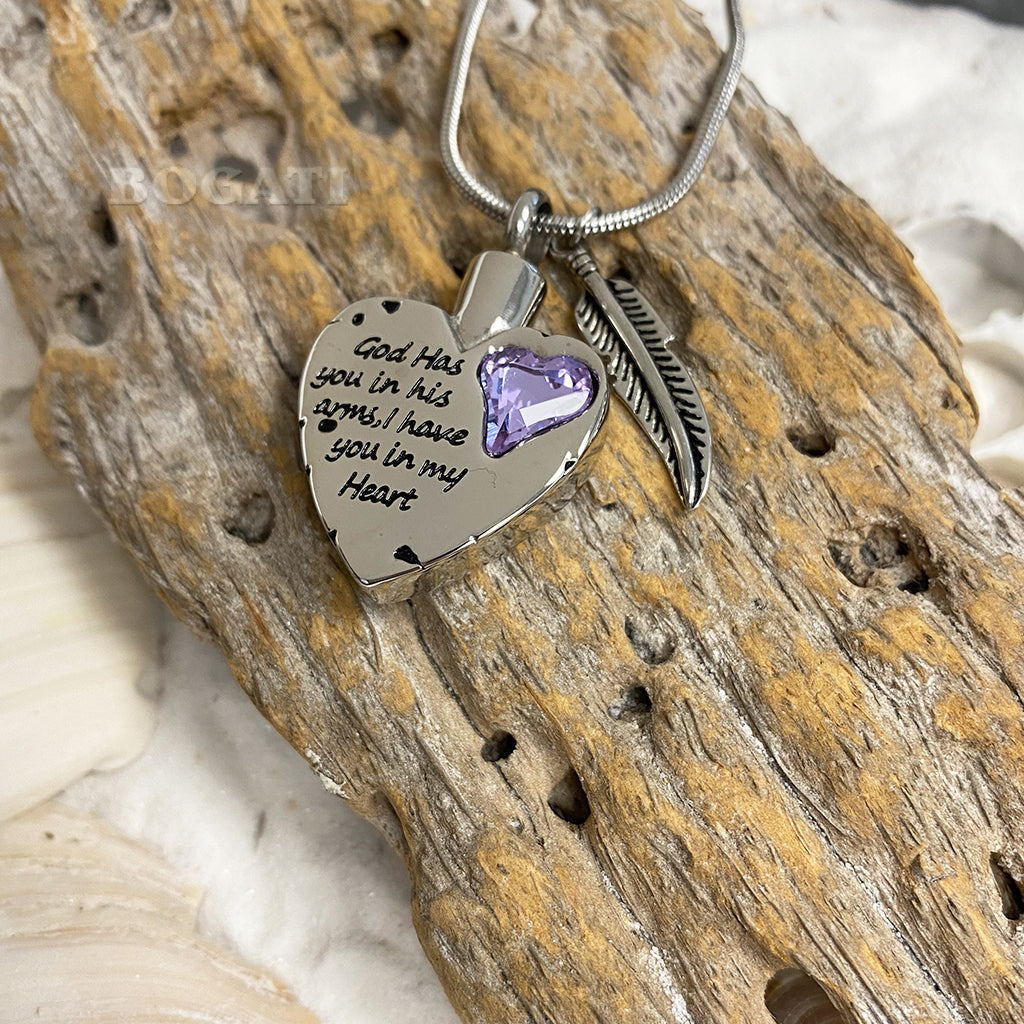 J-1938- Heart with Feather – Pendant with Chain