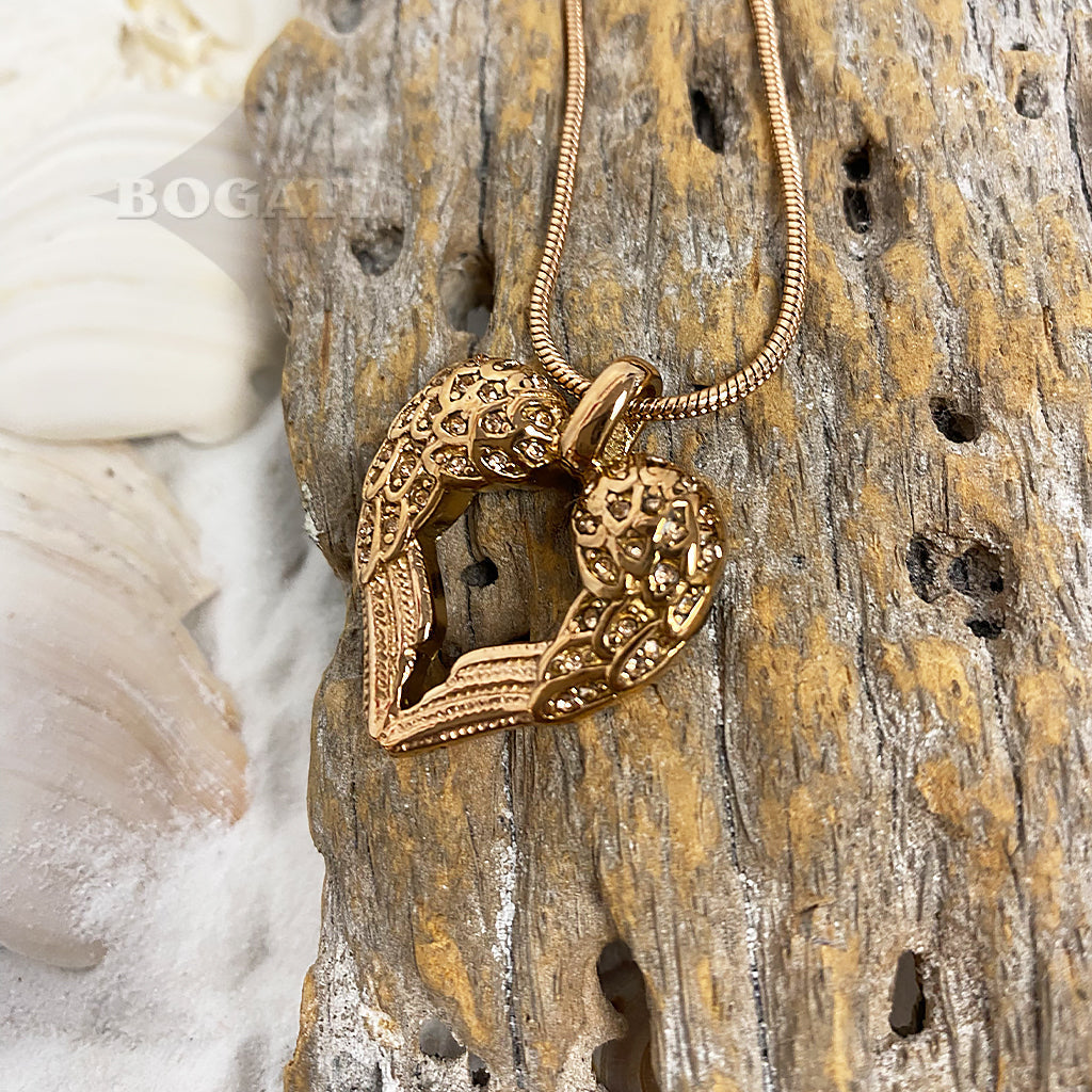 Beautiful wings with clear stones forming a heart in rose gold color - Cremation Pendant - Bogati
