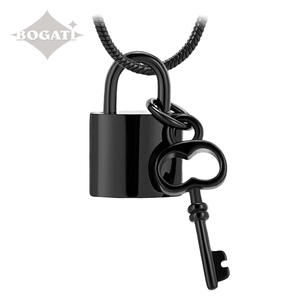 J-197 - Lock And Key ~Pendant With Chain Black
