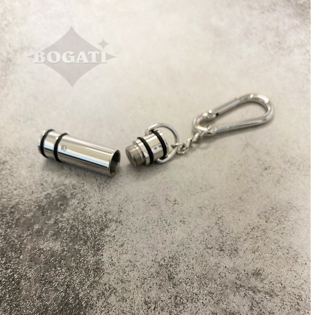 J-200 - Cylinder with Black Bands - Silver-tone - Keychain