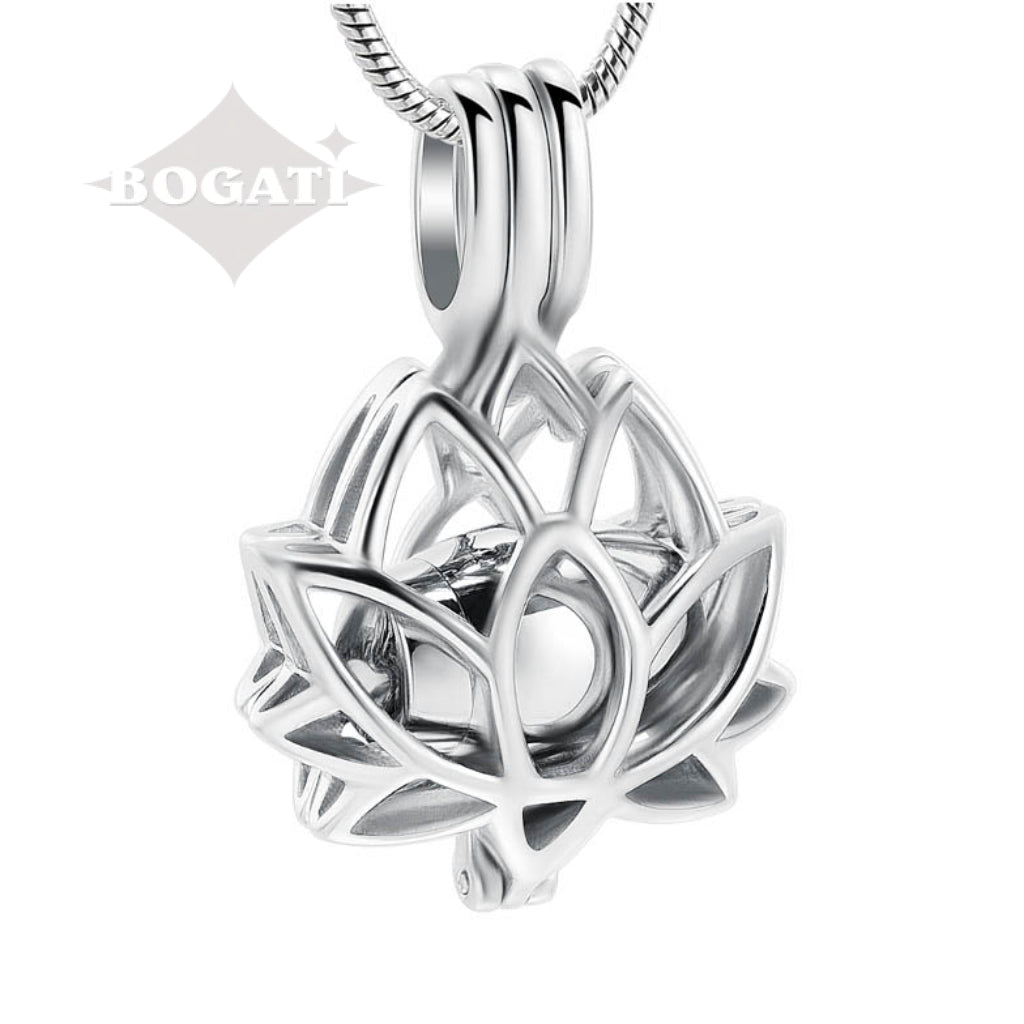 J-2000 - Lotus Flower Silver Locket - Silver-tone - Pendant with Chain