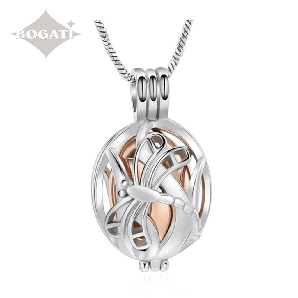 J-2050 Dragonfly Locket with Gold Insert - rose Gold-tone - Pendant with Chain