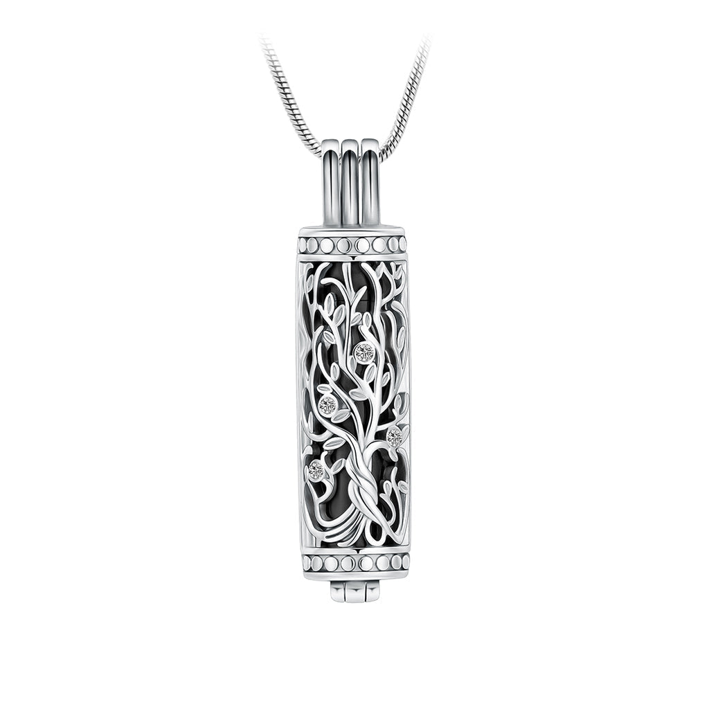 J-2070 - Ornate Cylinder Vines And Flowers Pendant With Chain Black
