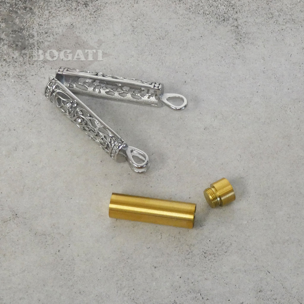 J-2070 - Ornate Cylinder Vines And Flowers Pendant With Chain