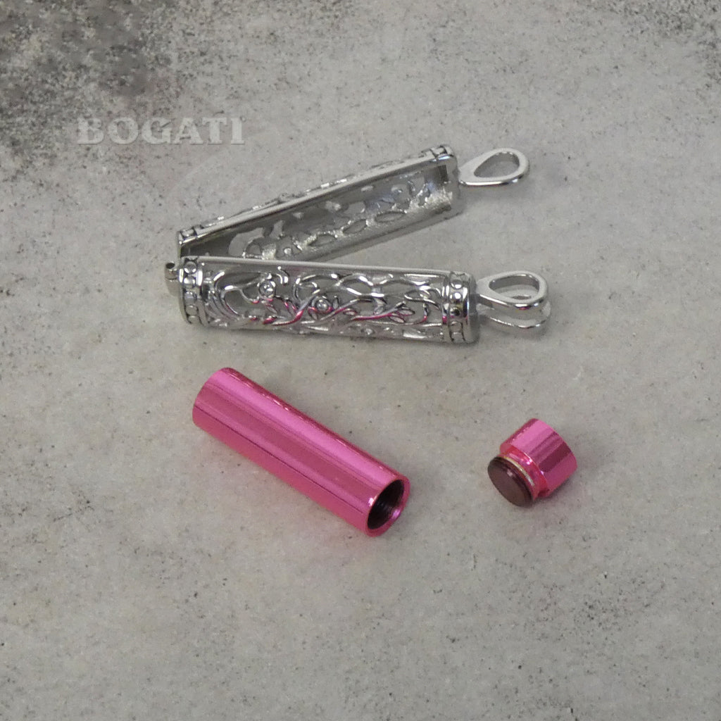 J-2070 - Ornate Cylinder Vines And Flowers Pendant With Chain