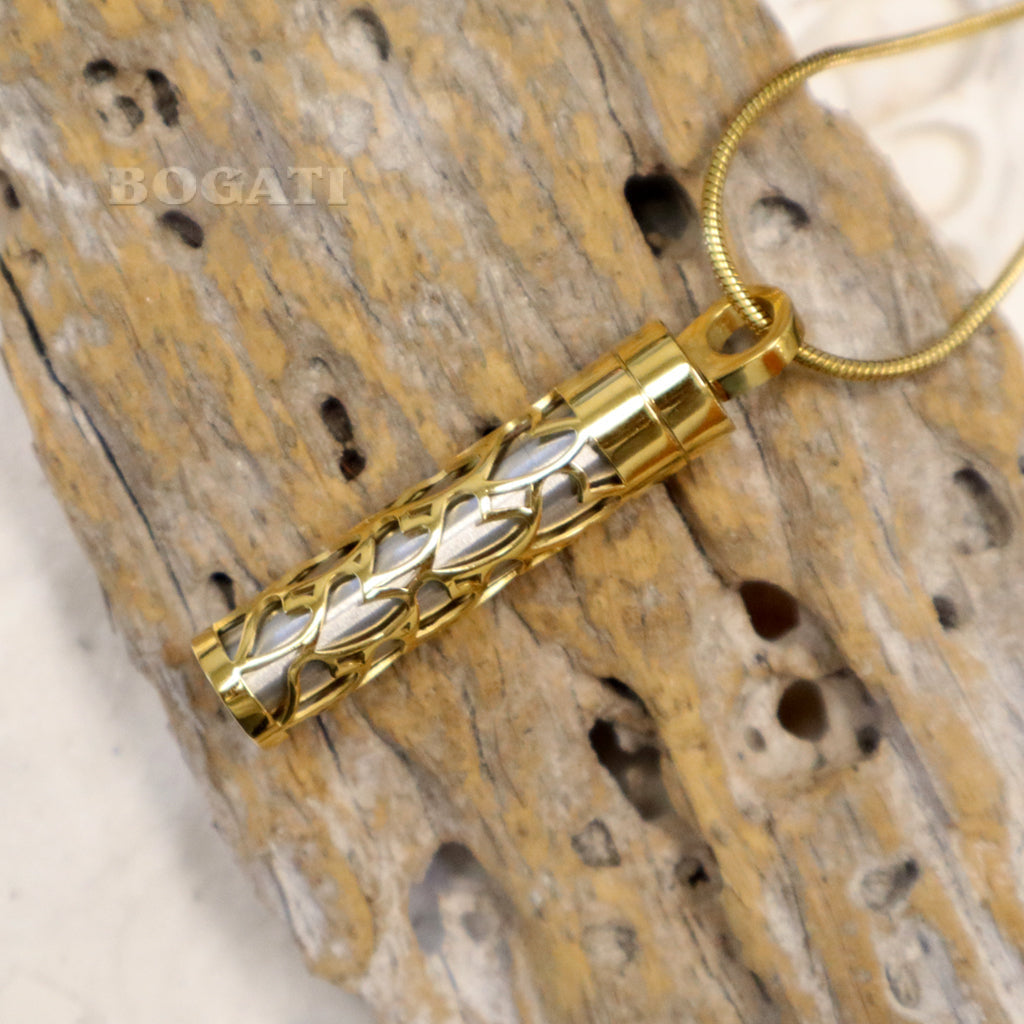 J-2090- Silver Carved Heart Cylinder - Pendant with Chain