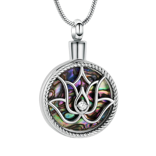 J-2115 - Lotus Flower on Abalone - Pendant with Chain