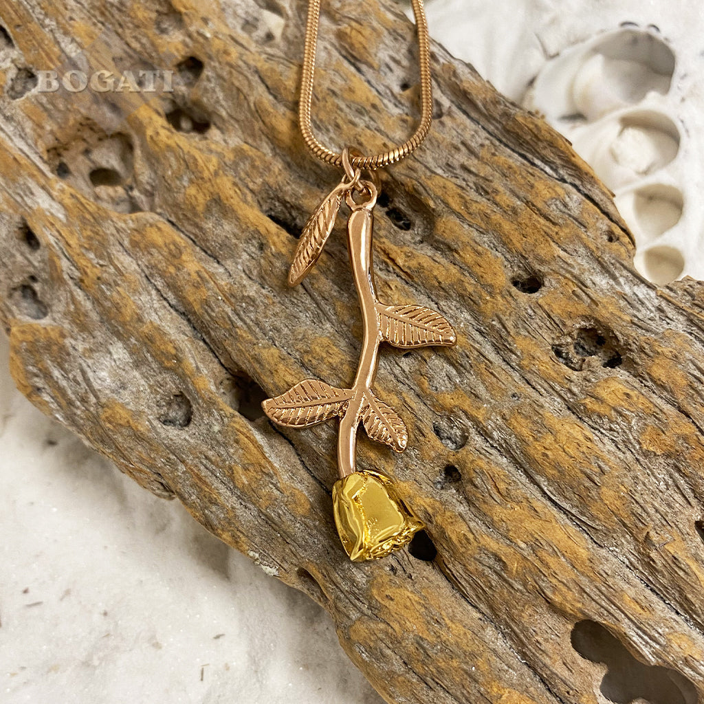 Rose Flower with Stem and Leaves - BOGATI EXCLUSIVE! Memorial Necklace