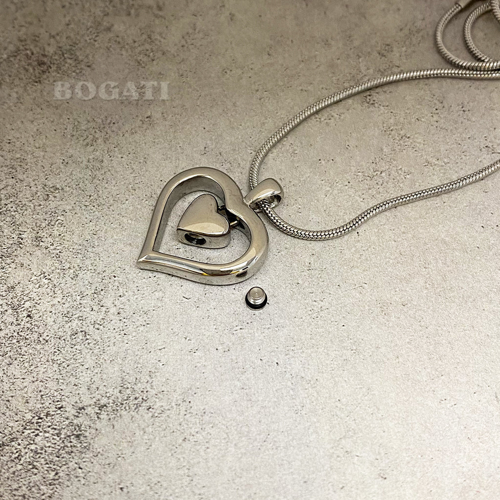 Heart Charm - Silver-tone - Pendant with Chain - OPEN