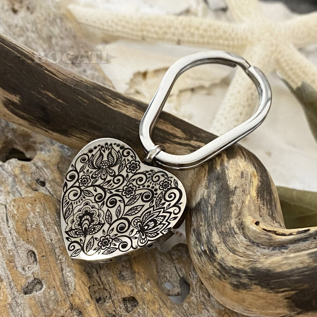 J-305A - Paisley Flowers Heart Keychain