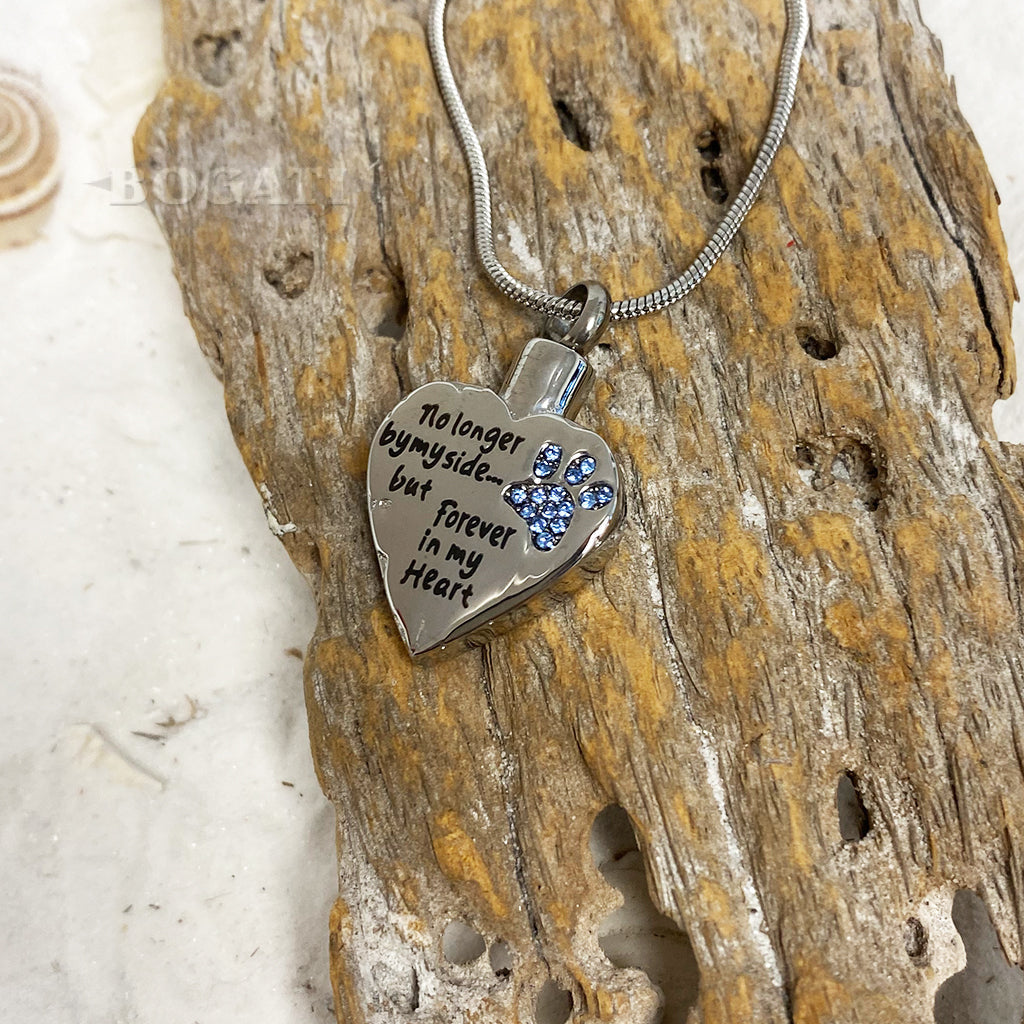 J-325 Paw Print Heart - "No longer by my side..."- Pendant with Chain