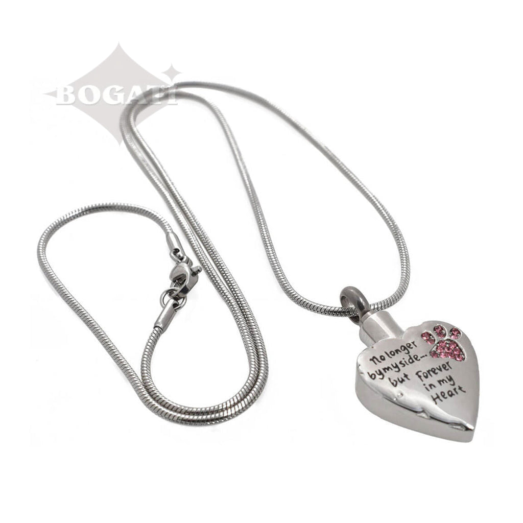 J-325 Paw Print Heart - "No longer by my side..."- Pendant with Chain