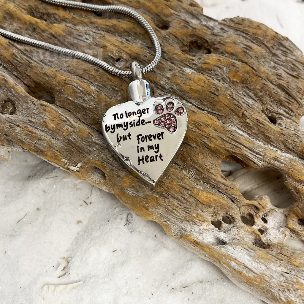 J-325 Paw Print Heart - "No longer by my side..."- Pendant with Chain