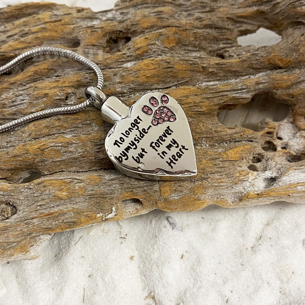 J-325 Paw Print Heart - "No longer by my side..."- Pendant with Chain