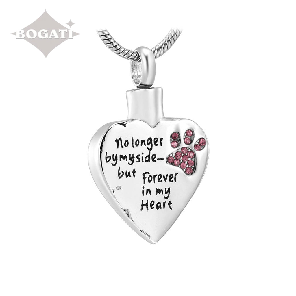 J-325 Paw Print Heart - "No longer by my side..."- Pendant with Chain - Pink