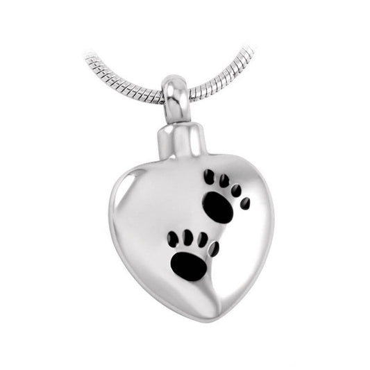 J-369 - Rounded Heart with Two Paw Prints - Pendant with Chain