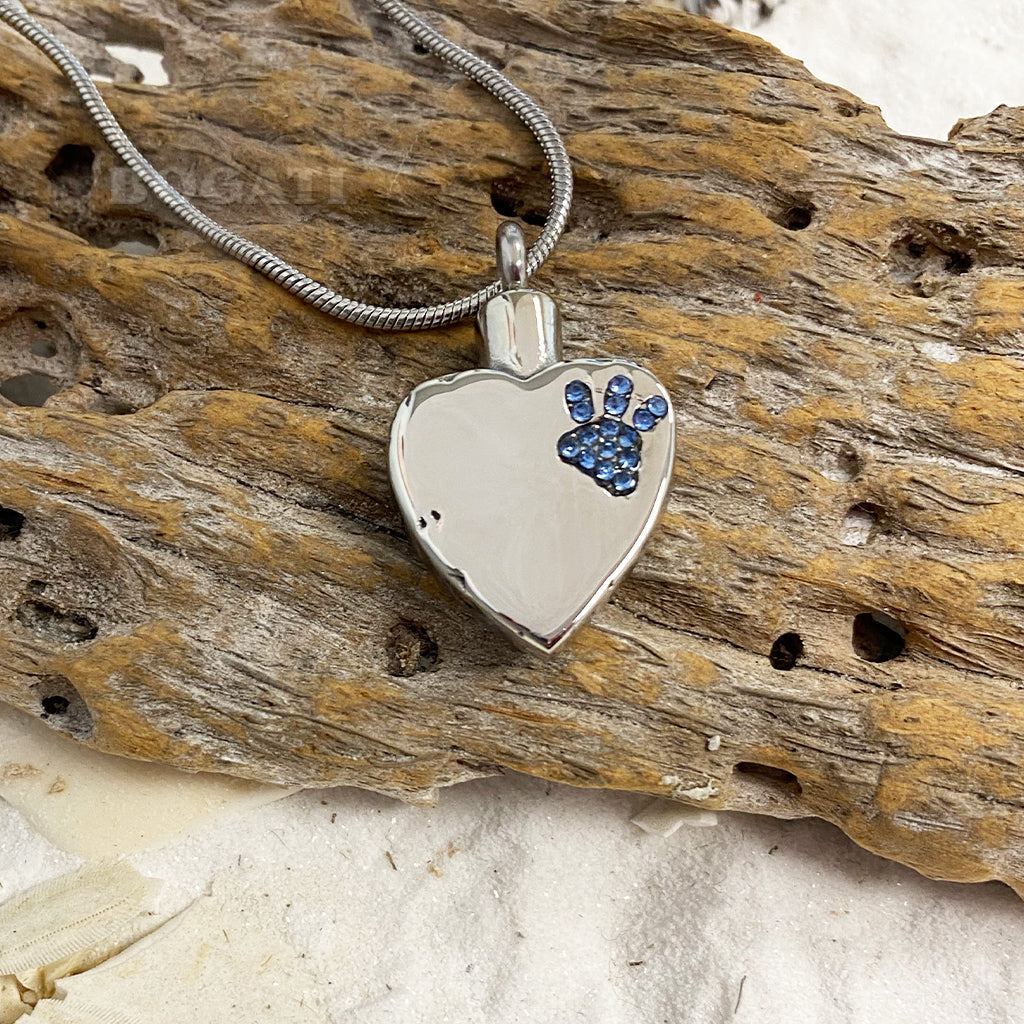 J-425 Sparkling Paw Print Silver-tone Heart - Pendant with Chain