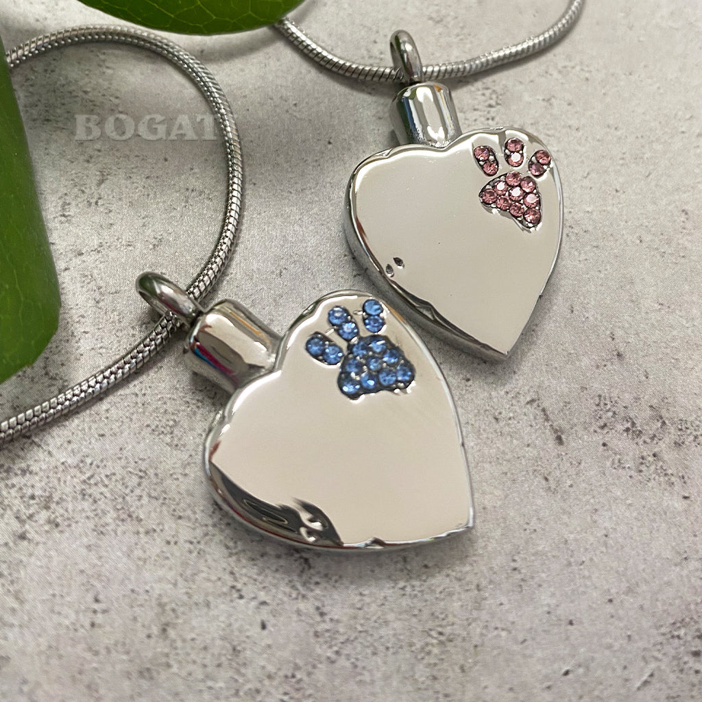 J-425 Sparkling Paw Print Silver-tone Heart - Pendant with Chain