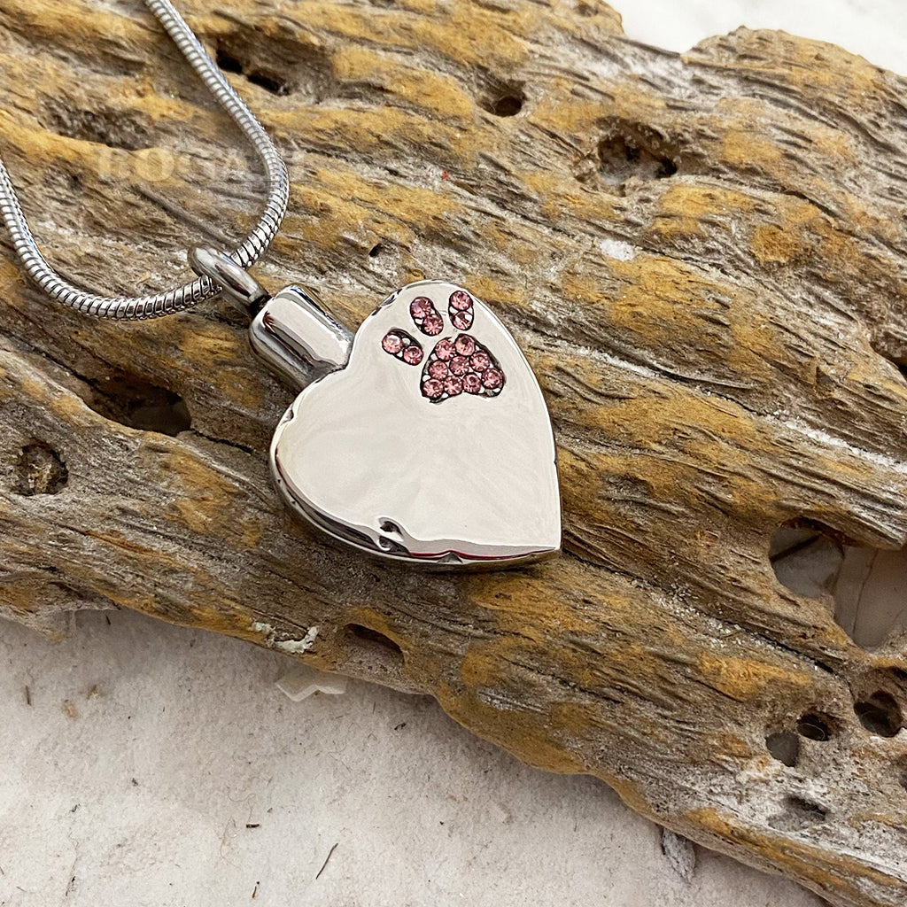 J-425 Sparkling Paw Print Silver-tone Heart - Pendant with Chain