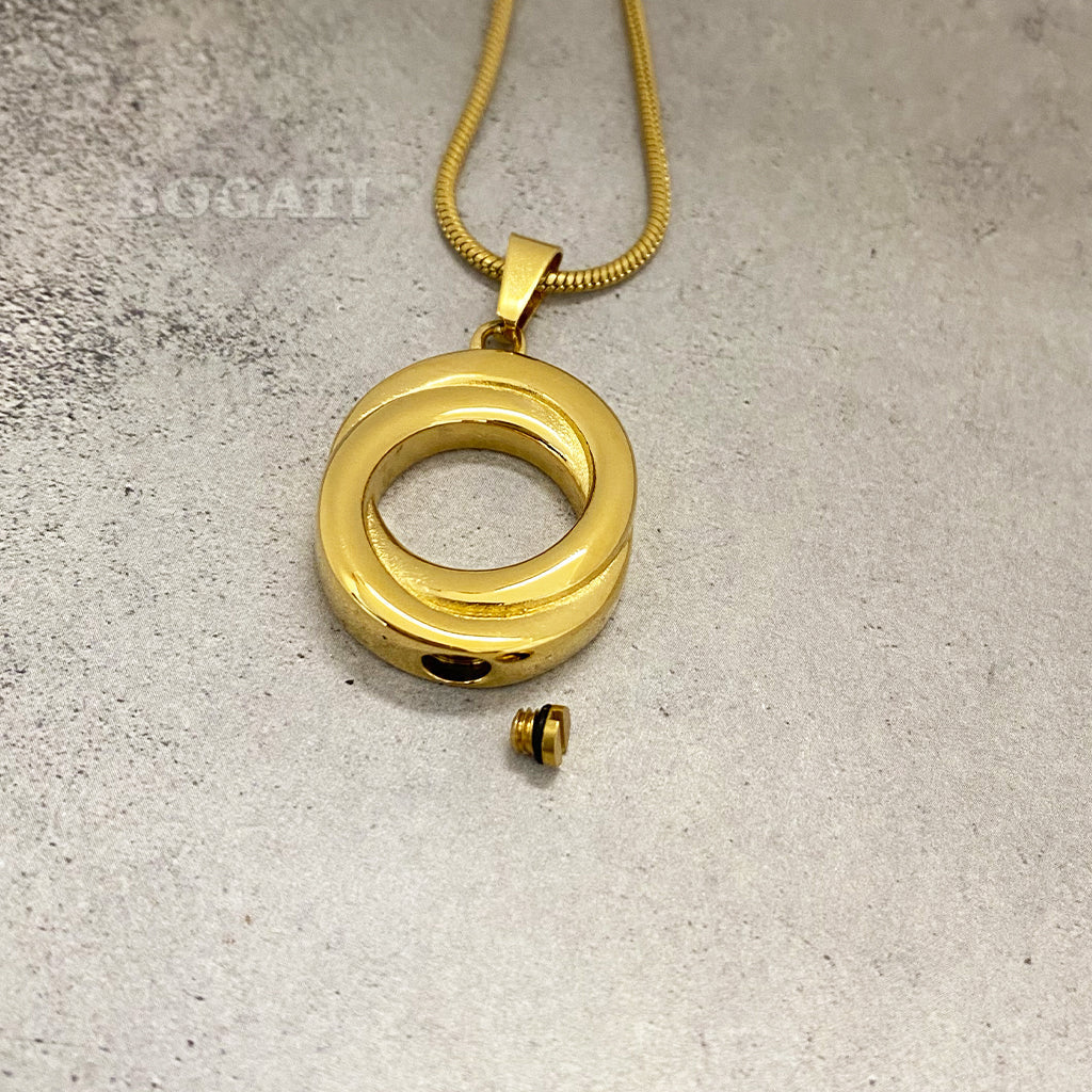 J-503 - Double Rings - Gold -tone - Pendant with Chain