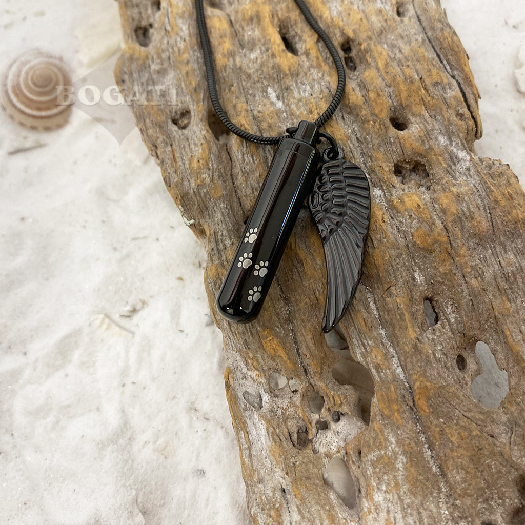 J-525 Cylinder with Paw Prints and Wing – Pendant with Chain