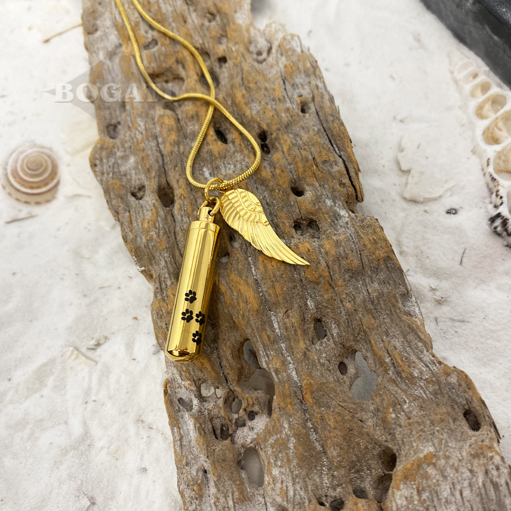 J-525 Cylinder with Paw Prints and Wing – Pendant with Chain