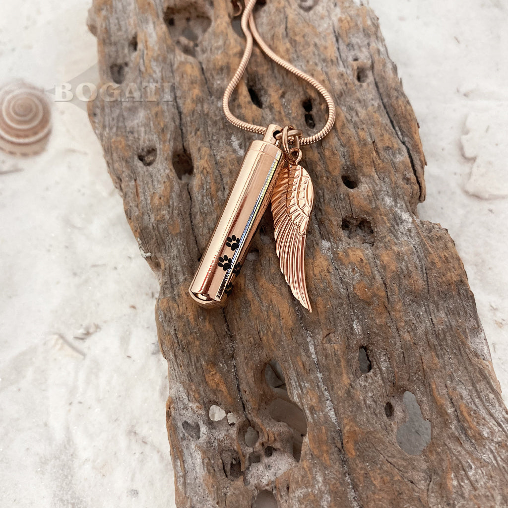 J-525 Cylinder with Paw Prints and Wing – Pendant with Chain