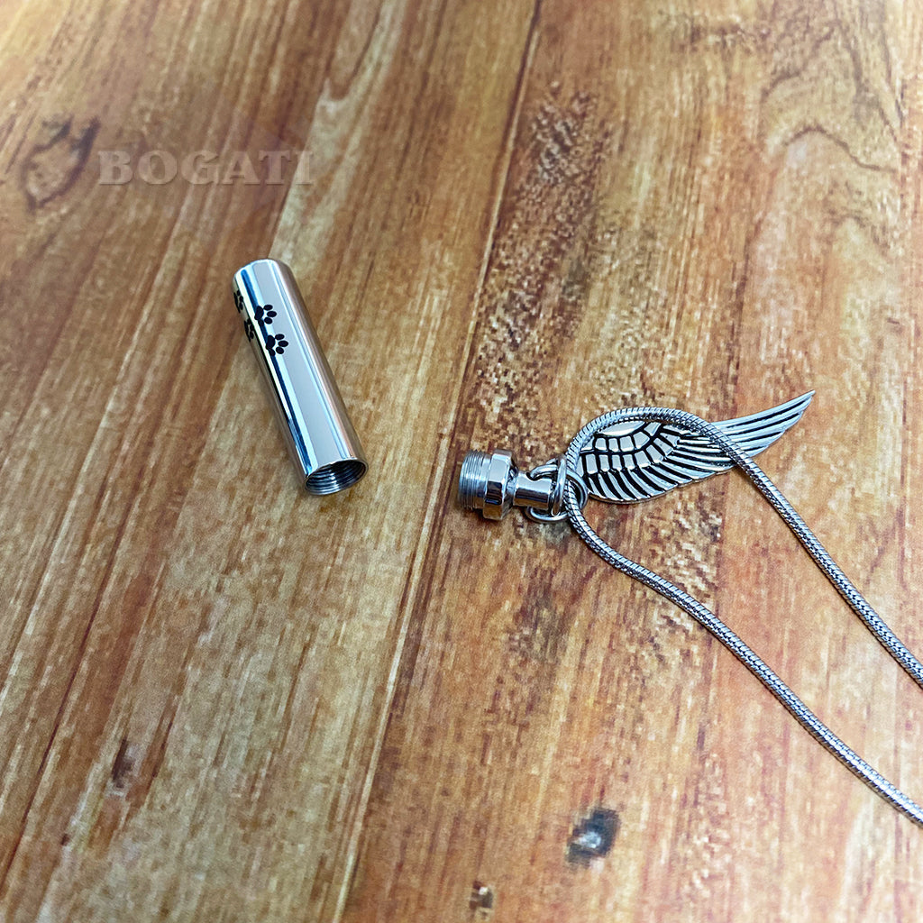 J-525 Cylinder with Paw Prints and Wing – Pendant with Chain