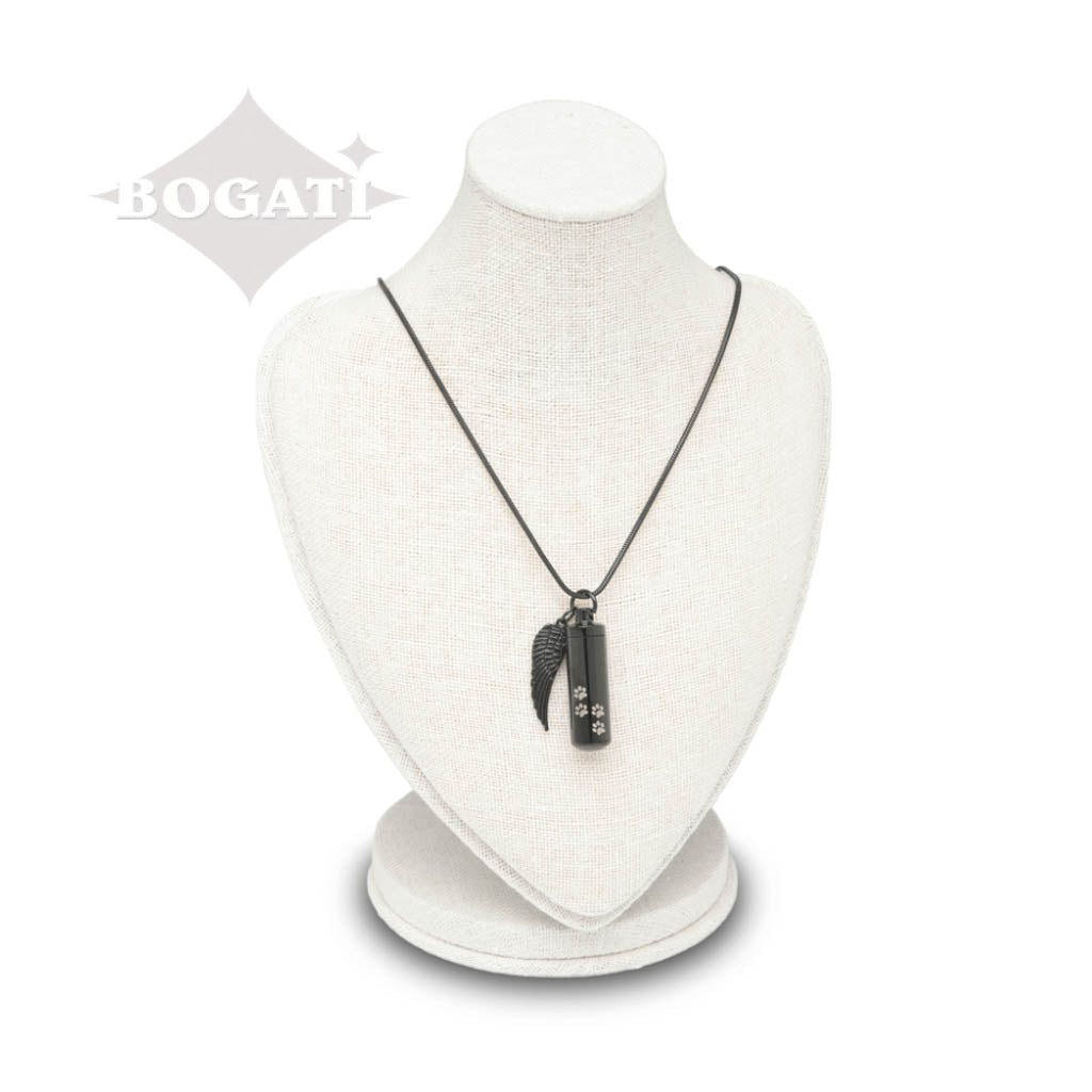 J-527 Cylinder with Paw Prints and Wing - Pendant with Chain