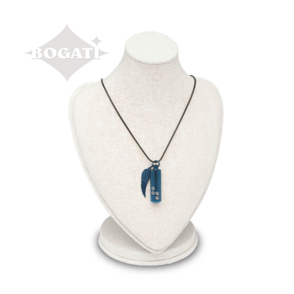 J-527 Cylinder with Paw Prints and Wing - Pendant with Chain