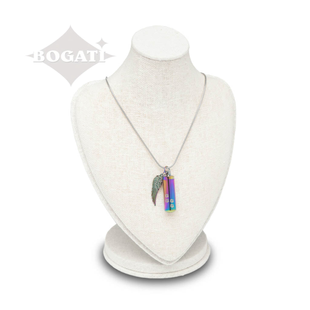 J-527 Cylinder with Paw Prints and Wing - Pendant with Chain