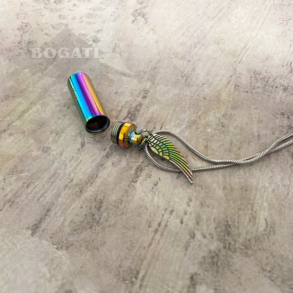 J-527 Cylinder with Paw Prints and Wing - Pendant with Chain