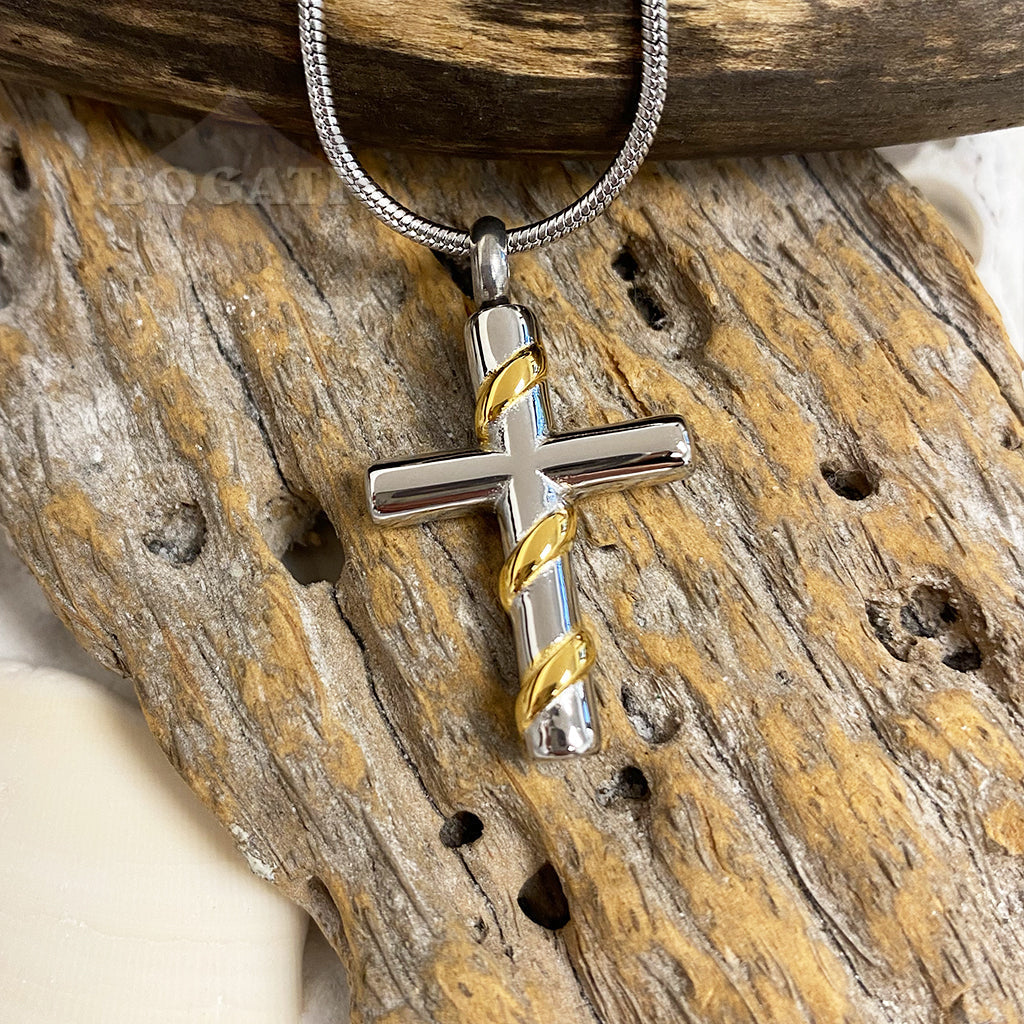 J-612 - Silver Cross with Vine - Pendant with Chain