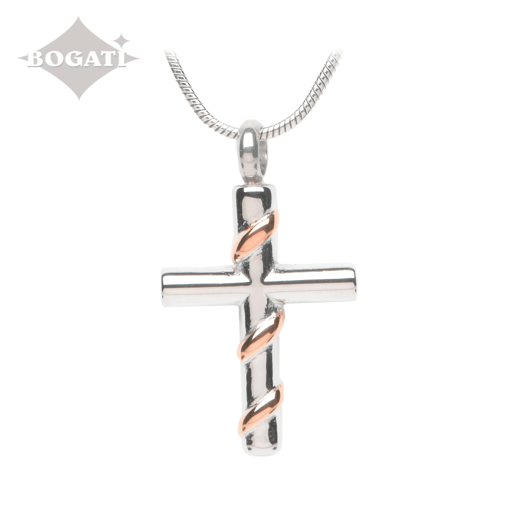 Cross with Rose Gold Vine - Silver-tone - Pendant with Chain