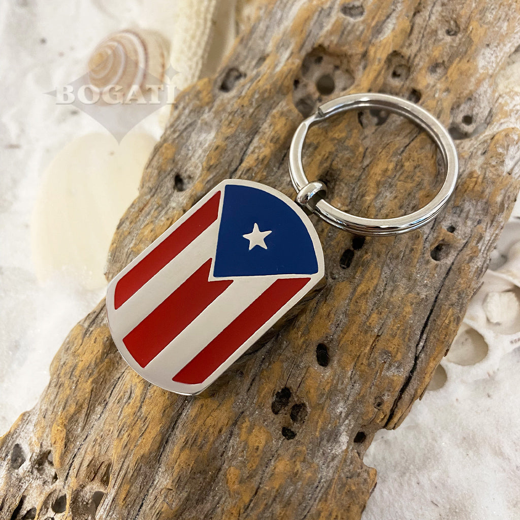 J-671 Puerto Rican Flag Tag - Silver-tone - Keychain