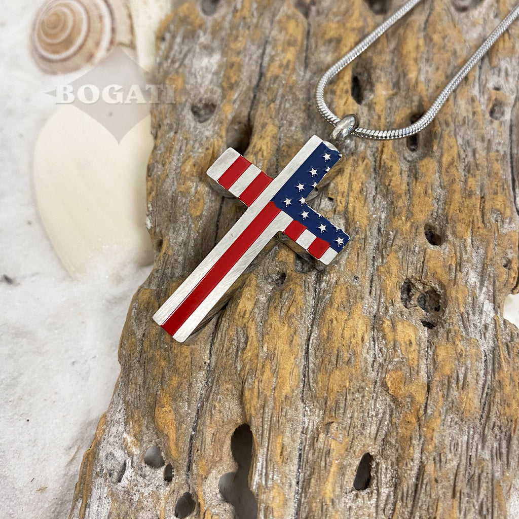 J-704 - Patriotic Cross - Pendant with Chain