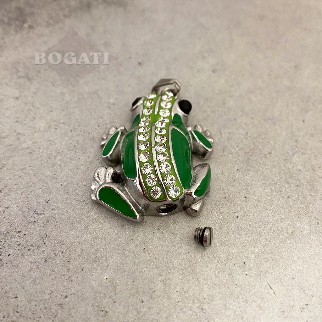 J-7455 - Green Frog with Rhinestones - Pendant with Chain