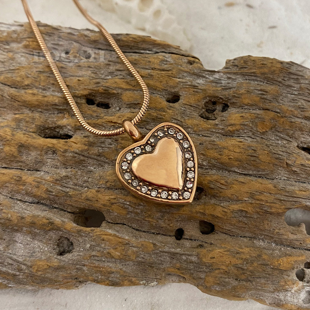J-754- Heart with Rhinestones - Pendant with Chain
