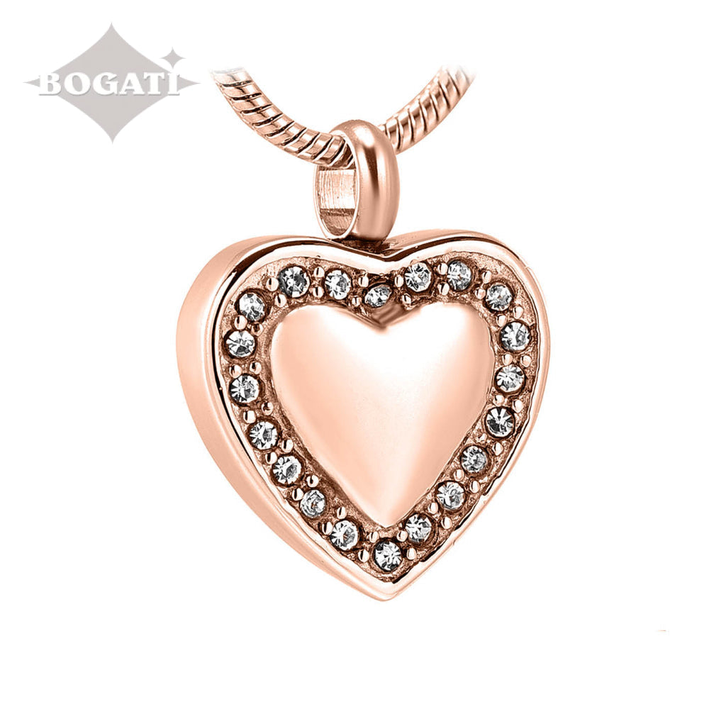 J-754- Heart with Rhinestones - Pendant with Chain - Rose Gold