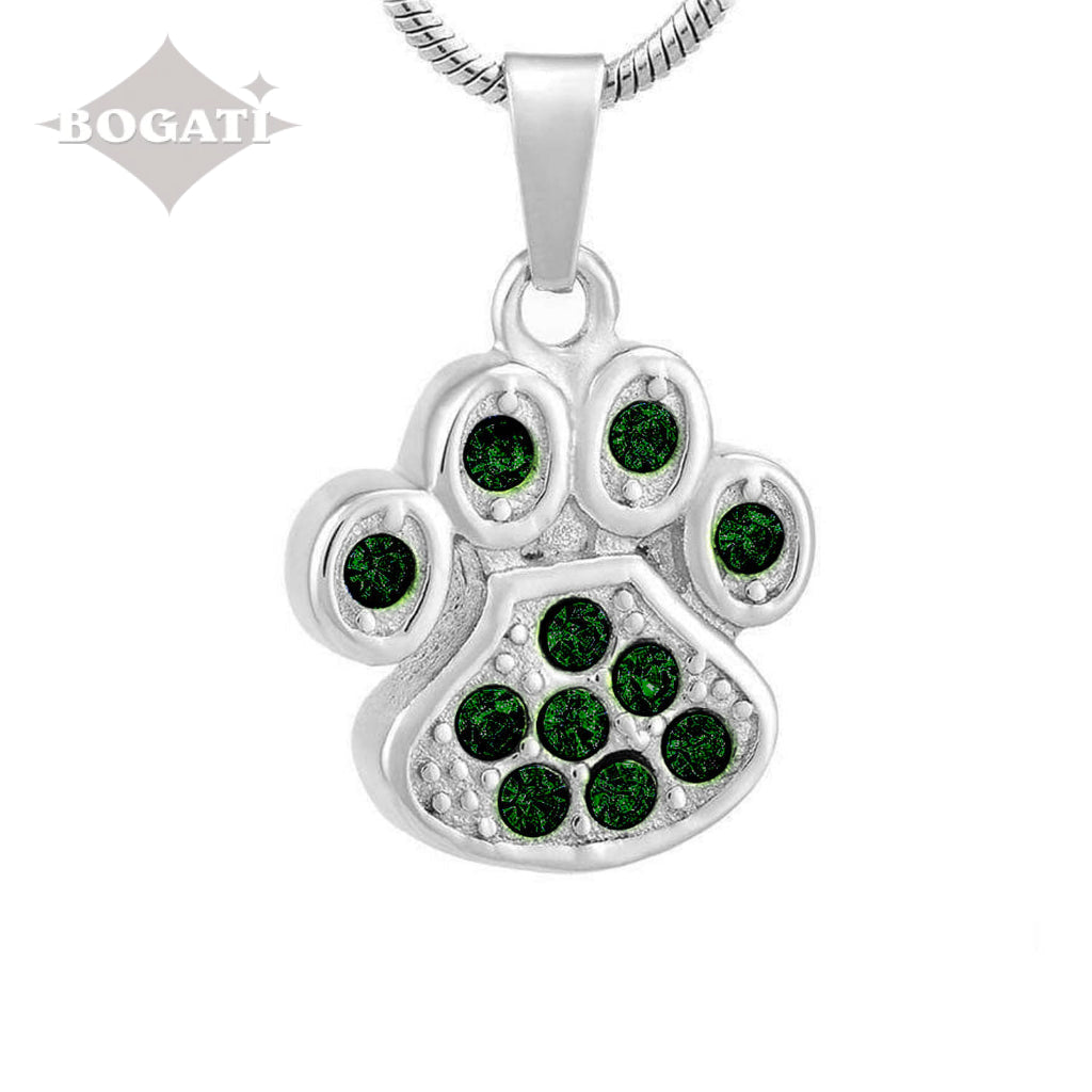 J-756 Paw with Rhinestones – Pendant with Chain - Green
