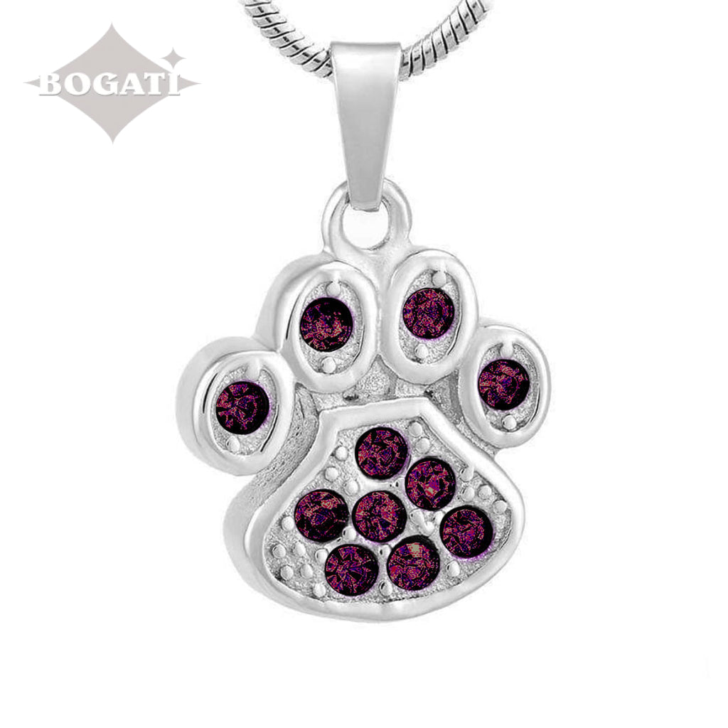 J-756 Paw with Rhinestones – Pendant with Chain - Purple