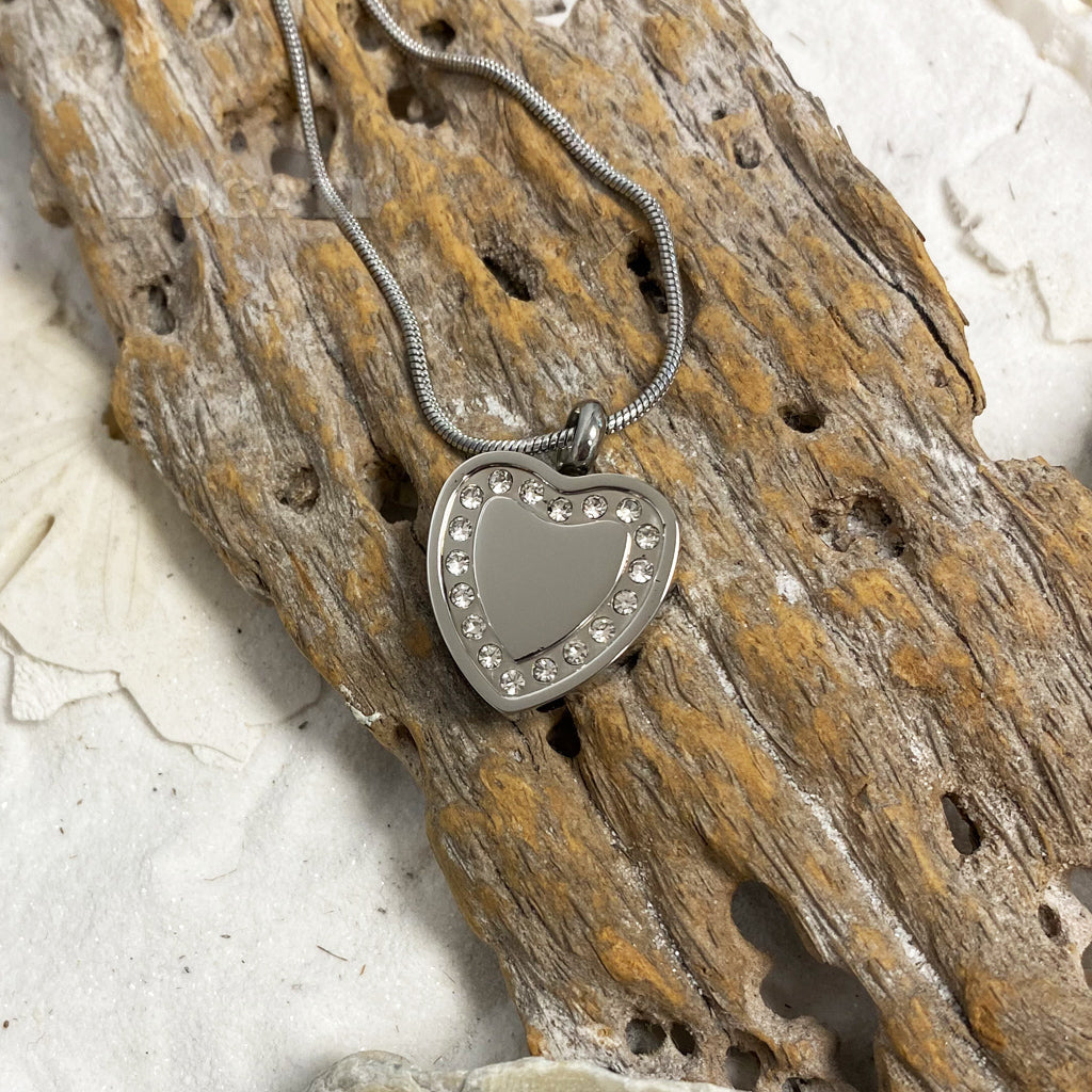 J-764- Silver Heart with Rhinestones - Pendant with Chain
