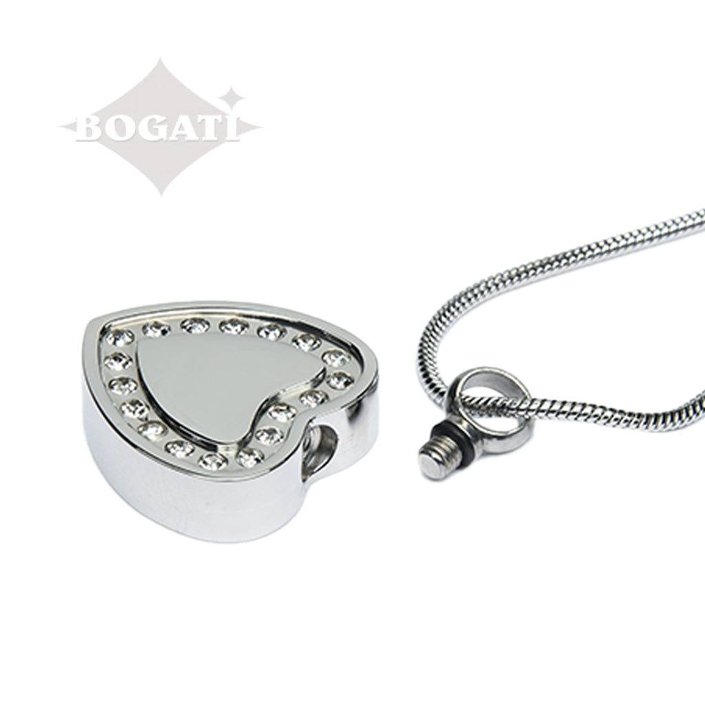 J-764- Silver Heart with Rhinestones - Pendant with Chain