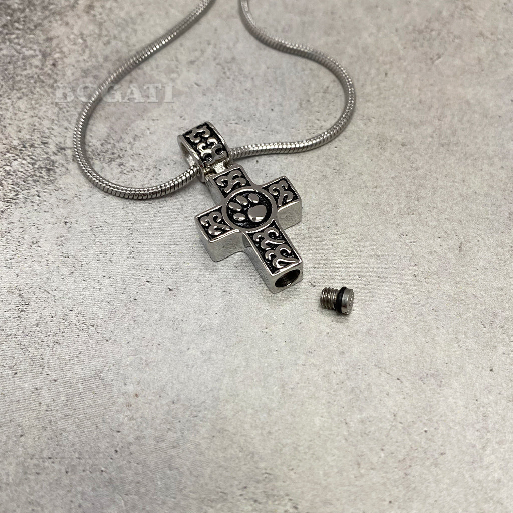 J-780 - Celtic Cross with Paw Print - Pendant with Chain
