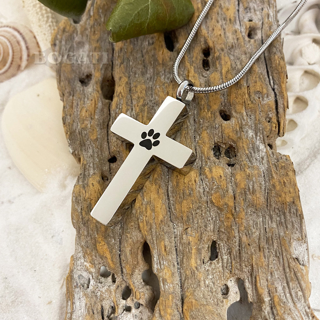 J-785 Cross with Pawprint - Pendant with Chain